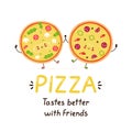 Cute happy smiling pizza friends