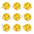 Cute happy smiling pizza set collection