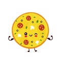 Cute happy smiling pizza show muscle