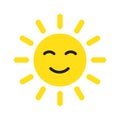 Cute happy smiling sun. Flat icon. Royalty Free Stock Photo