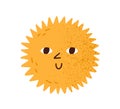 Cute happy smiling sun with funny face. Hot summer sunny weather icon. Children`s Scandinavian doodle drawing. Childish Royalty Free Stock Photo