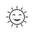 Cute Happy Smiling Sun icon, sunshine icon in line vector, sun character isolated icon, sun summer weather symbol Royalty Free Stock Photo