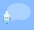 Cute happy smiling syringe with speech bubble. Vector flat cartoon character illustration icon design. Syringe,medical vaccine Royalty Free Stock Photo