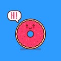 Cute happy smiling tasty pink donut say hi! Royalty Free Stock Photo