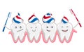 Cute happy smiling tooth with toothbrush and toothpaste. Brushing clean teeth. Dental kids care. Vector modern flat