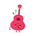 Cute happy smiling ukulele guitar with question