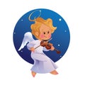 Cute happy smilingy Christmas bab angel playing violin Royalty Free Stock Photo