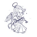 Cute happy smilingy Christmas bab angel playing violin