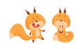 Cute happy squirrel various activities set. Lovely smiling forest animal character vector illustration Royalty Free Stock Photo
