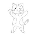 Cute happy standing cat in simple doodle hand drawn style vector illustration, funny cartoon pet Royalty Free Stock Photo