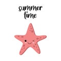 Cute happy starfish cartoon character. Summer time card. Sea animal vector illustration Invertebrate animal sea fauna Royalty Free Stock Photo