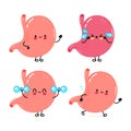 Funny stomach characters bundle set. Vector hand drawn doodle style cartoon character illustration icon design. Cute