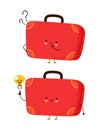 Cute happy suitcase character with question mark