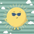 Cute happy summer sun wearing sunglasses Royalty Free Stock Photo