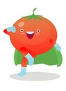 Cute happy super tomato, Superhero Vegetables in a superhero costume, mask and cloak. Vector concept illustration in a flat style Royalty Free Stock Photo