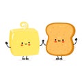 Cute happy toast and butter card. Vector hand drawn doodle style cartoon character illustration icon design. Happy bread Royalty Free Stock Photo