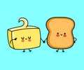 Cute happy toast and butter card. Vector hand drawn doodle style cartoon character illustration icon design. Happy bread Royalty Free Stock Photo