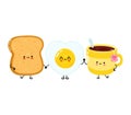 Cute happy toast cup of tea and fried egg card. Vector hand drawn doodle style cartoon character illustration icon Royalty Free Stock Photo
