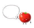 Cute happy tomato vegetable with speech bubble. Cartoon character illustration design with hand drawing graphic elements. Isolated