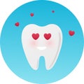 Cute happy tooth character in love. Vector illustration in cartoon style. tooth fall in love mascot. Happy tooth smiles Royalty Free Stock Photo