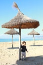 Cute boy playing in sand on beach on Mallorca Royalty Free Stock Photo