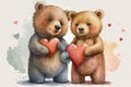 cute Happy Valentine brown teddy bears adorable cartoon watercolour