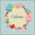 Cute happy valentines day with bird couple decoration