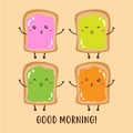 Cute happy various flavor of bread with jam vector design Royalty Free Stock Photo