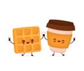 Cute happy waffle and coffee character