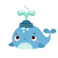 Cute happy whale. Cartoon sea animal character for kids and children Royalty Free Stock Photo