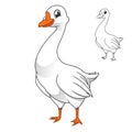 Cute Happy White Geese with Line Art Drawing