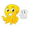 Cute Happy Yellow Octopus Present Something with Line Art Drawing