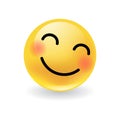 Cute yellow round emoticon smiling and blushing