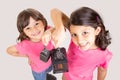 2 Cute Happy young girls celebrating Ramadan with their lantern