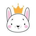 Cute Hare Animal Head Wearing Gold Crown Vector Illustration