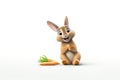 Cute hare and carrot on plain white background