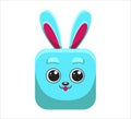 Cute hare, rabbit, animal square faces, mask, icon, logo. Vector illustration in cartoon style