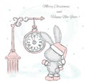 Cute hare under the clock.