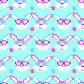 Cute hares with glasses child seamless, pattern