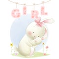 Cute hares mom and baby rabbit girl milestone card
