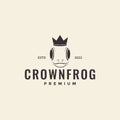 Cute head frog with crown hipster logo design vector graphic symbol icon illustration creative idea