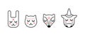 Cute heads of animals, rabbit, unicorn, kitten, fox