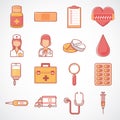 Cute health and medicine icon set