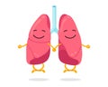 Cute healthy human lungs characters relaxation meditate. Funny lung pair mascot meditation in lotus yoga pose. Cartoon