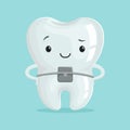 Cute healthy orthodontic cartoon tooth character, childrens dentistry concept vector Illustration