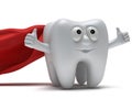 Cute healthy superhero tooth with hands shows thumbs up Royalty Free Stock Photo
