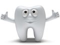 Cute healthy tooth with hands shows thumbs up