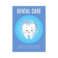 Cute healthy white tooth with dental health care tool cartoon vector illustration for children dentist cabinet. Royalty Free Stock Photo