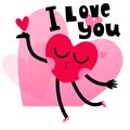Cute heart character greeting card with lettering