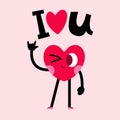 Cute heart character greeting card with lettering